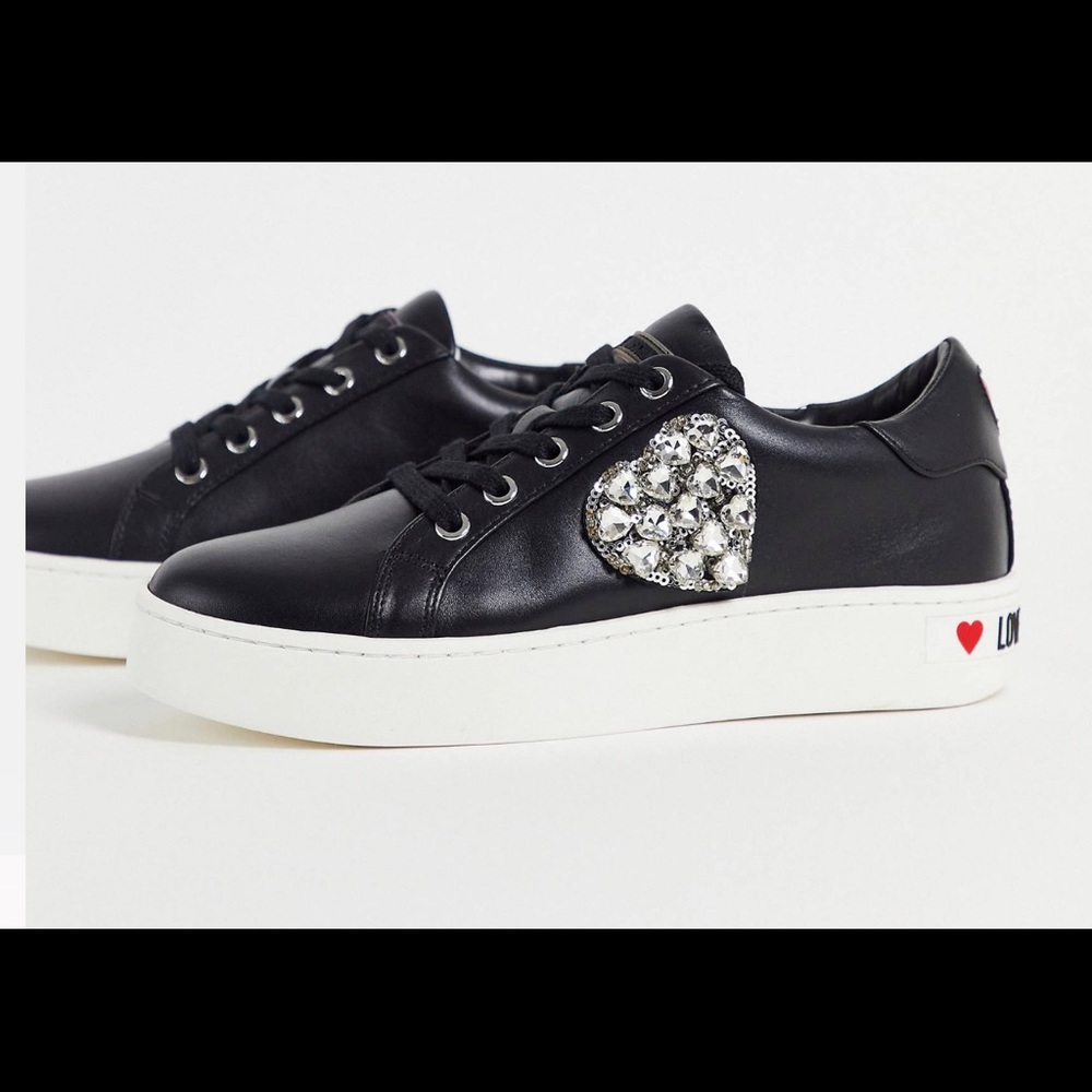 Love Moschino Embellished Heart Sneakers (Black, US8/EU38)